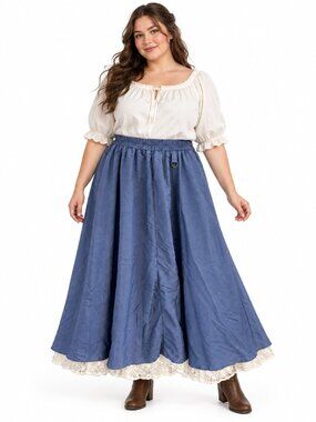 Scarlet Darkness 2XL Blue Lace Hem Renaissance Maxi Skirt Victorian